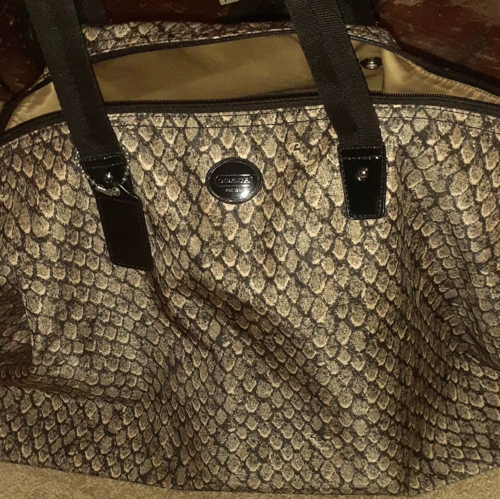 Coach snake print nylon packable weekender tote